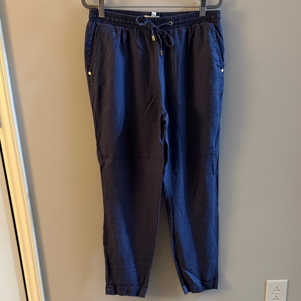 Ellen Tracy Women's Navy Skinny Linen Pants
